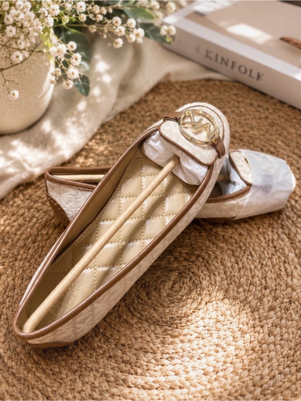 Michael Kors Fulton Logo Ballet Flats Size 7.5 Neutral Monogram Shoes